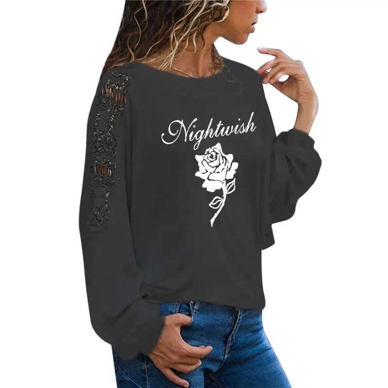 Nightwish Imaginaerum Symphonic Metal Women T-shirts Long Sleeve tee shirt femme Female T shirt women Large Size Loose Lace Tee