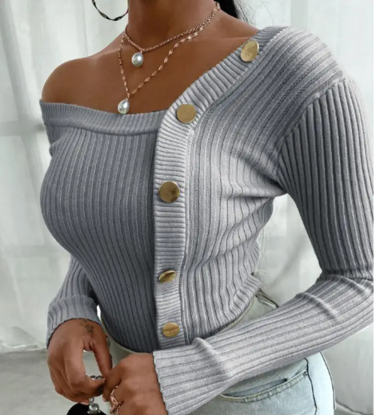 Sweater Women New Style Ladies Elegant Leisure Casual Women Tops Pullovers Autumn Pit Bar V-neck Femme H68