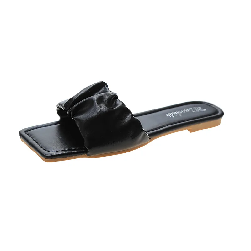 

Flat Shoes Female Slippers Soft Square Toe Luxury Slides Shallow Slipers Women Comfort Summer Designer 2021 Rubber Fabric Casual