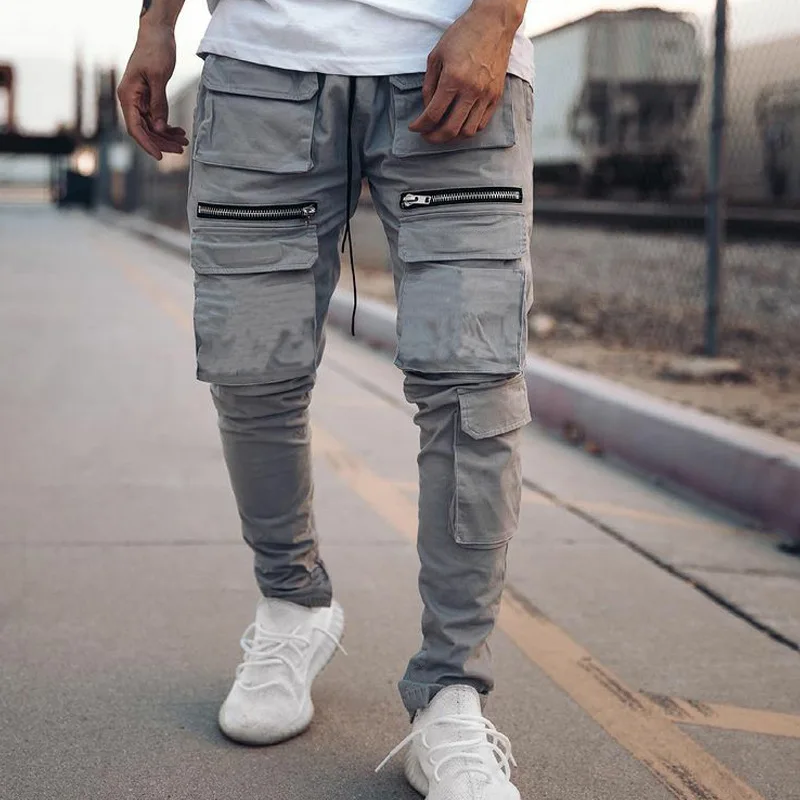 

Cargo Pants Men 2021 Zipper Big Pocket Mens Slim Fit Workout Trousers Harajuku Sweatpants Sportswear -40