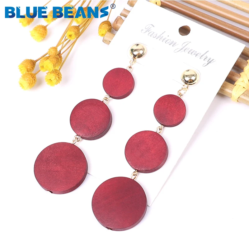 Женские Висячие серьги с голубыми бобами черные/длинные висячие в богемном стиле