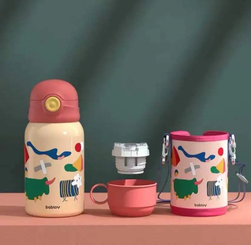 Thermos Cup For Children Water Bottle With Straw Cartoon Portable Water Mug Tazas Garrafa Termica For Kids Boy Girls Кружка