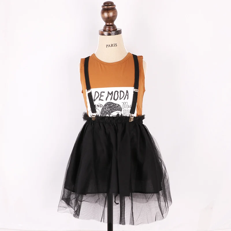 Новый Модный комплект одежды для девочек летняя рубашка с юбкой-комбинезон