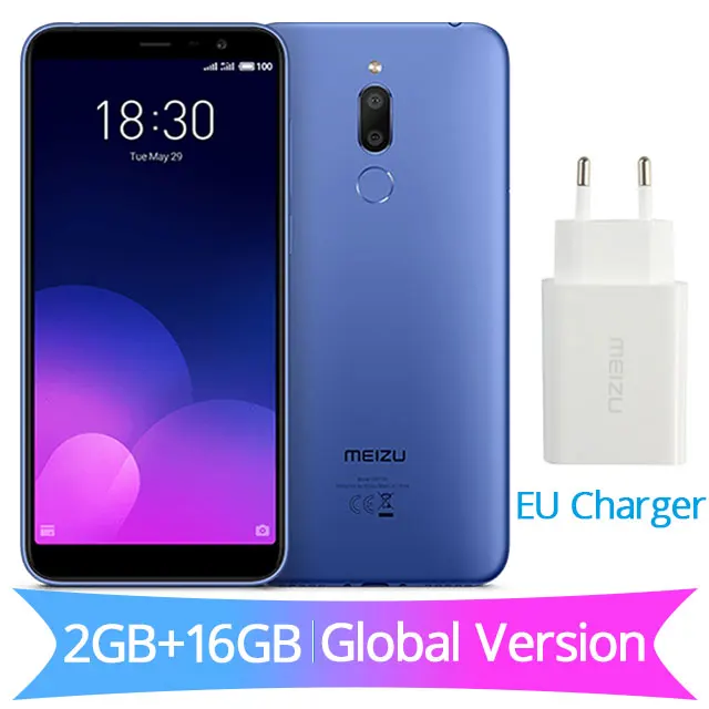 16G Blue Официальная глобальная версия Meizu M6T 6 T, 2 ГБ, 16 ГБ, M811H, мобильный телефон MTK6750, четыре ядра, 5,7 дюйма, 18:9 экран, двойная задняя камера, отпечаток пальца - Цвет: 16G Blue
