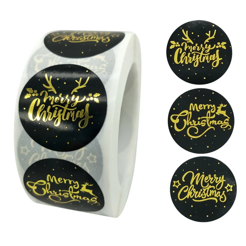 

100-500 Pcs Merry Christmas Stickers Round Holiday Stickers For Xmas Thank you cards Sealing Poison Decoration Stickers