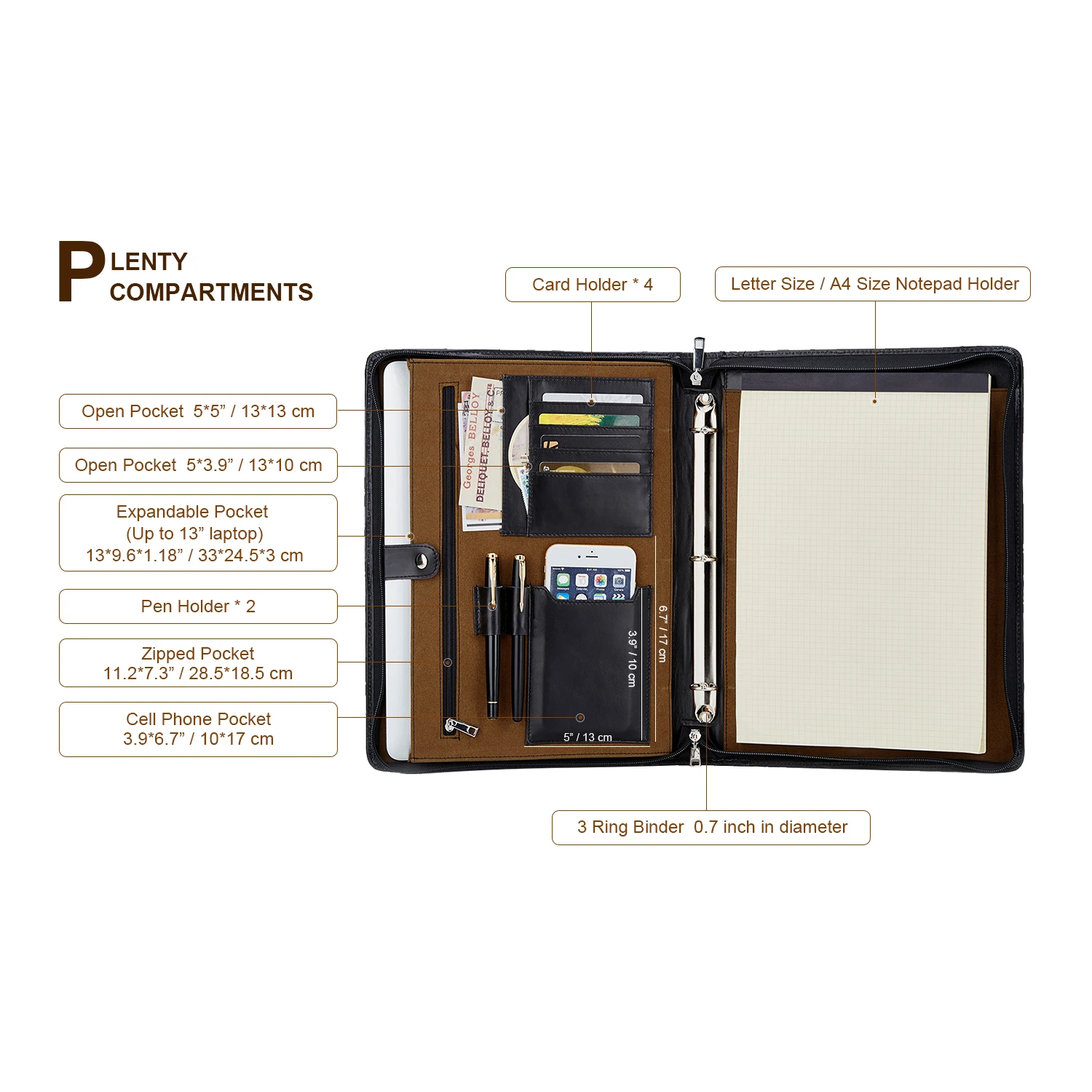 Ручная работа натуральная кожа 3 кольца папка для Портфолио A4 Бизнес Портфель