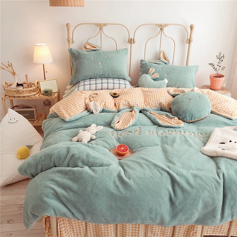 Милый набор постельных принадлежностей для девочек с заячьими ушками и вышивкой