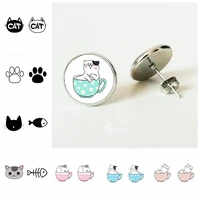 new black white cat earring cat and the fish accessory stud earrings gilfts women