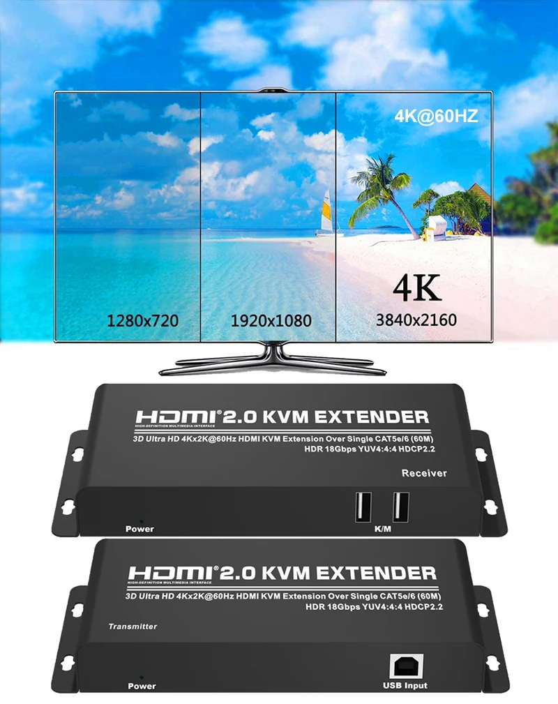 

60 м HDMI 2,0 квм-удлинитель по Cat5e Cat6 Rj45 Ethernet-кабель 4K 60 Гц 1080p конвертер с поддержкой USB мыши клавиатуры аудио экстрактор