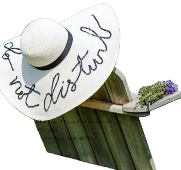

Wholesale Letters Big Brimmed Straw Hat Vacation Beach Sun Hat Sun Hat Folding Trendy Female Korean Style Summer Outdoor