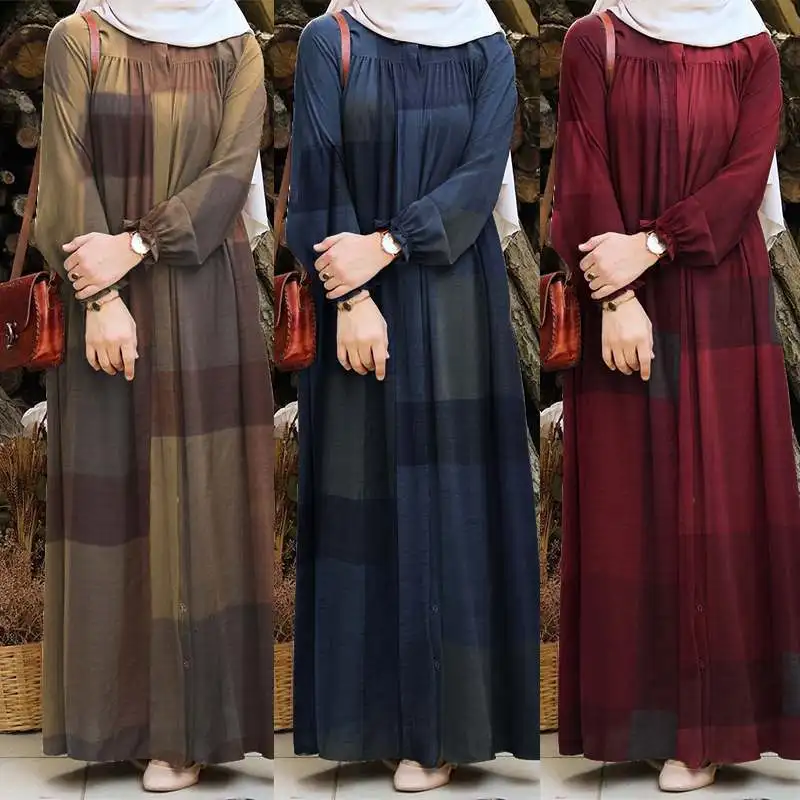 

Elegant Islamic Dress Abaya Women's Muslim Sun Dress Casual Long Sleeve Vestidos Women's Solid Color Dubai Robe Robe
