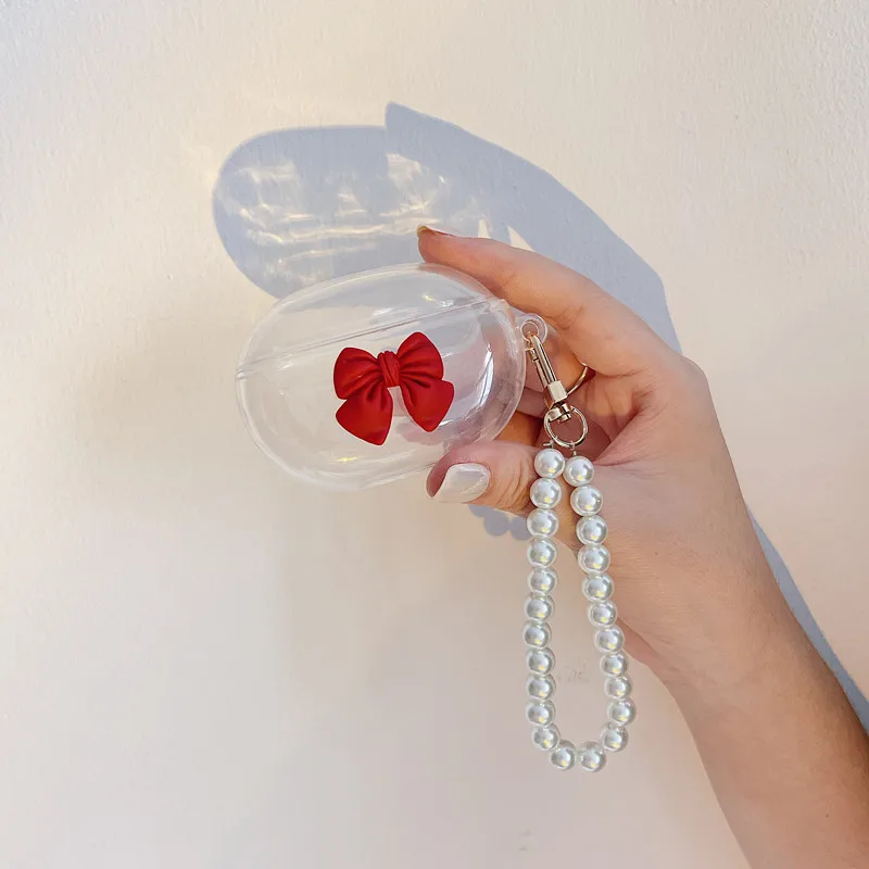 Новый милый розовый красный бант из ТПУ прозрачный чехол для наушников студийной