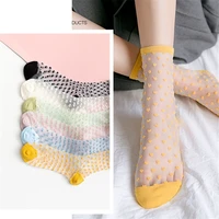 womens harajuku breathable transparent mesh polka dots socks sexy ladies net yarn fishnet dots socks female hosiery sox