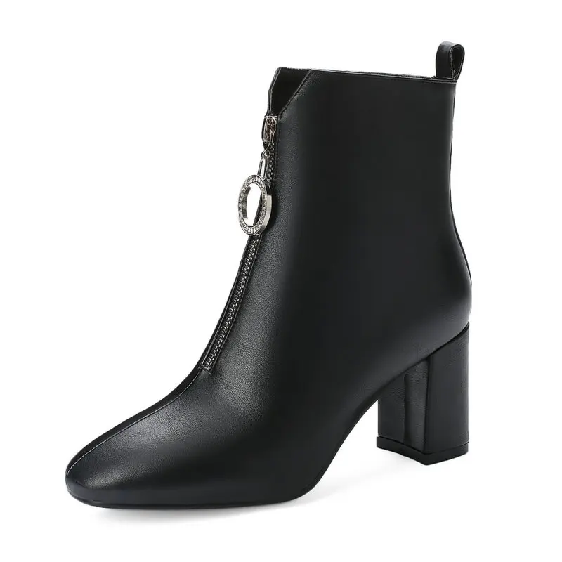 Женские ботильоны на высоком квадратном каблуке Модные осенние ботинки с