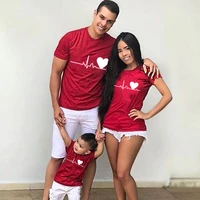 love heartbeat cotton family matching t shirt lovely mom dad kids me baby father mother daughter son girl boys clothes outfit
