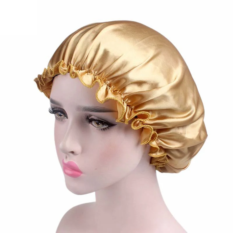 

New Fshion Women Satin Night Sleep Cap Hair Bonnet Hat Silk Head Cover Wide Elastic Band