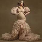 Цветочные оборки Свадебные платья для беременных сексуальные с разрезом пышные рукава эластичные на заказ женские вечерние платья русалки эластичное платье