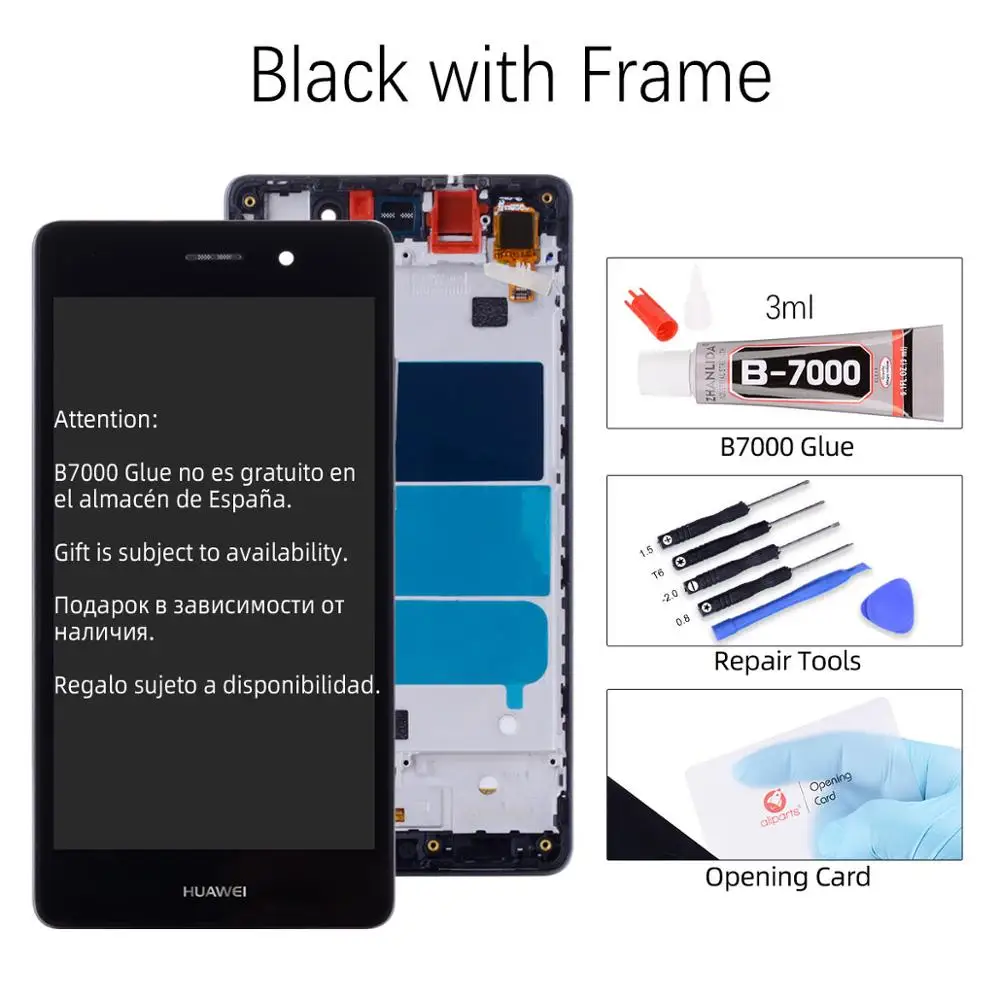 Дисплей для HUAWEI P8 Lite LCD в сборе с тачскрином на рамке 5.0‘’ черный белый золото - Цвет: Black with Frame