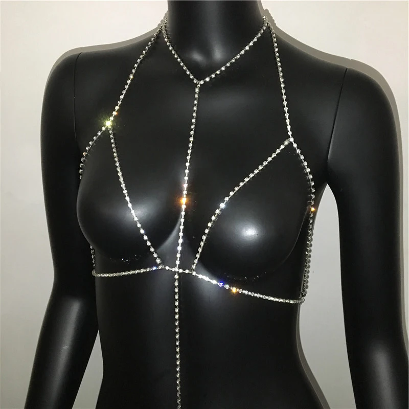 Блестящая цепочка Стразы с кисточками Женская для груди бюстгальтер крест на