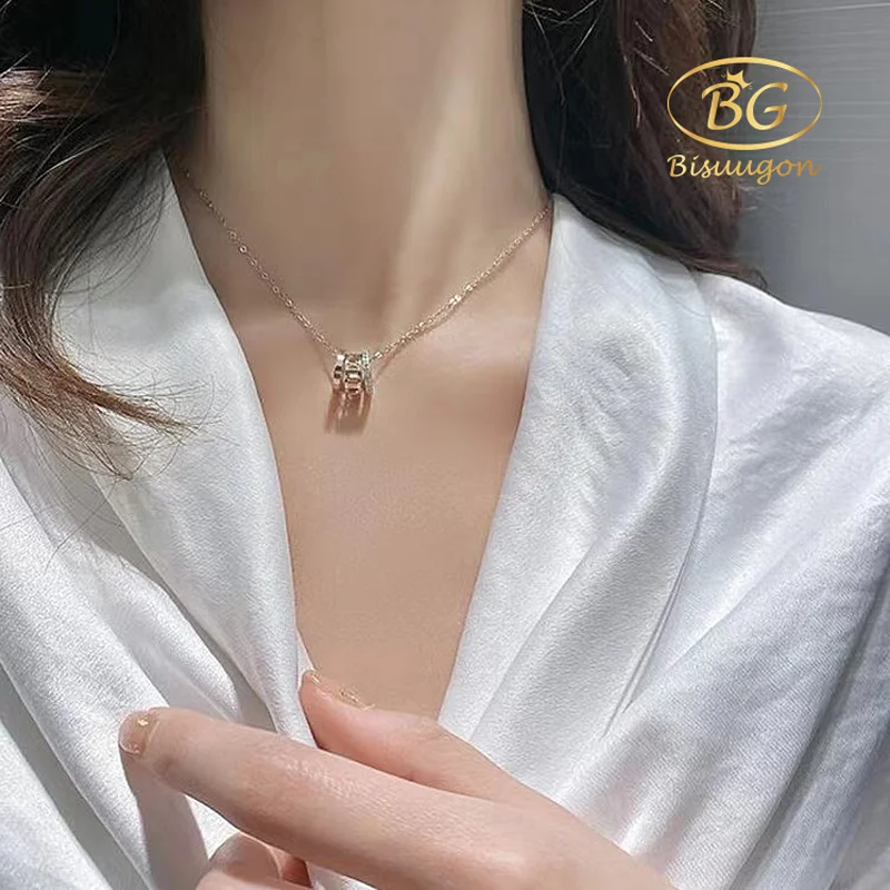 Bisuugon C08 Silver 925 Jewelry Pearl Women Necklace Colar Heart Choker Luxury Krystals Gold Chain 2