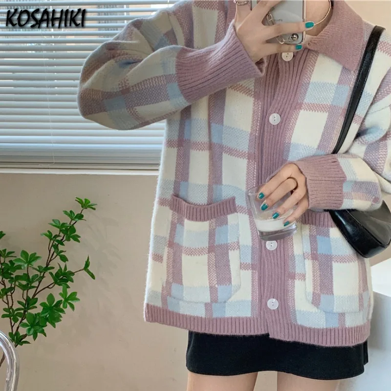 

Женский клетчатый кардиган в стиле Харадзюку