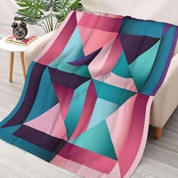abstract combined geometric shapes in salmon pink and blue throw blanket sherpa blanket cover bedding soft blankets