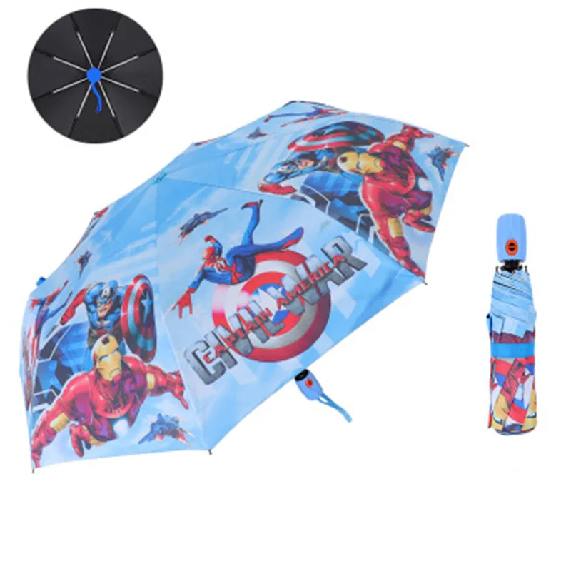 Paraguas de dibujos animados de Disney para niños y niñas, paraguas triple de Frozen, Spider-Man, Iron Man, protector solar para estudiantes y adultos, regalo para niños