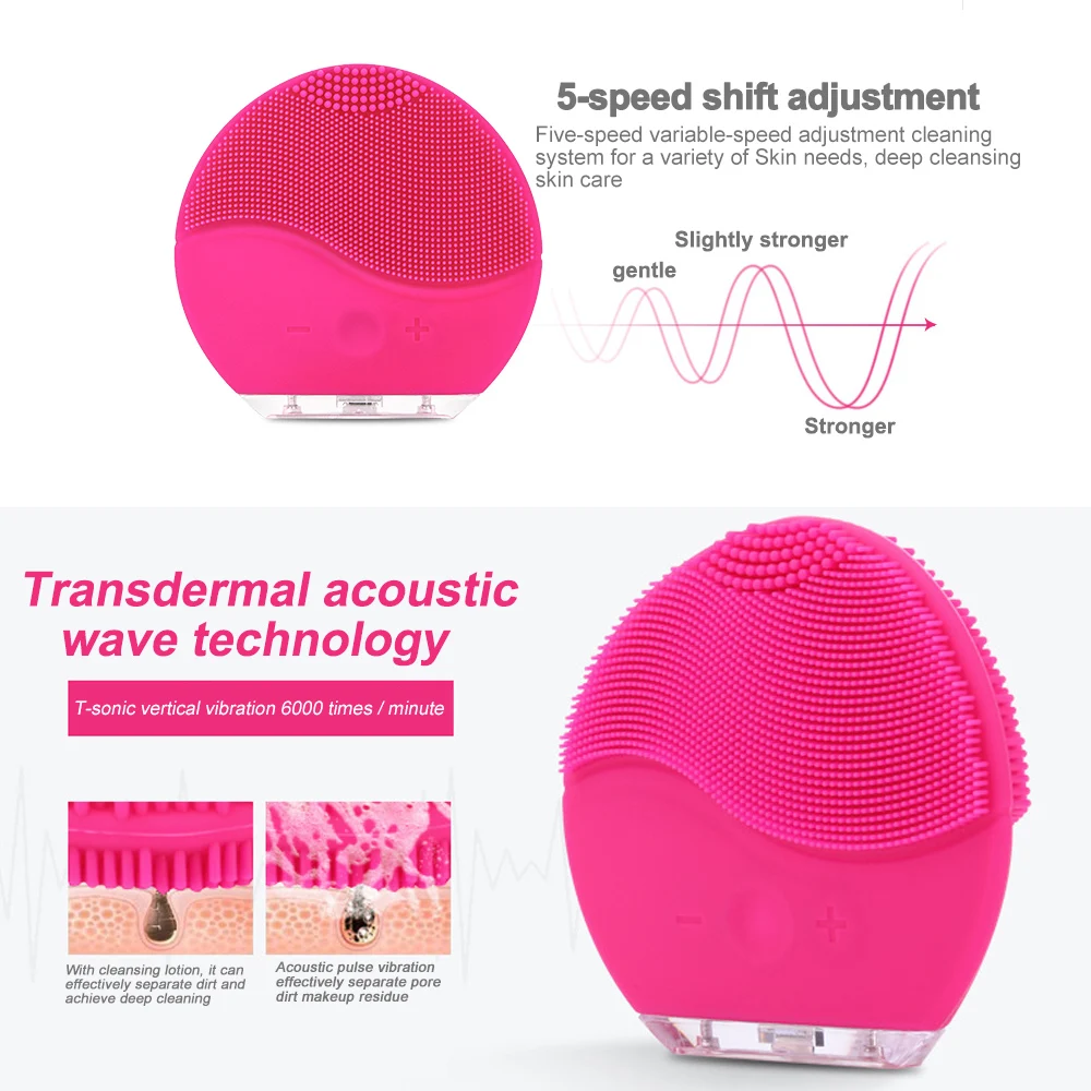 Ультразвуковая электрическая силиконовая Очищающая щетка для лица удаляет