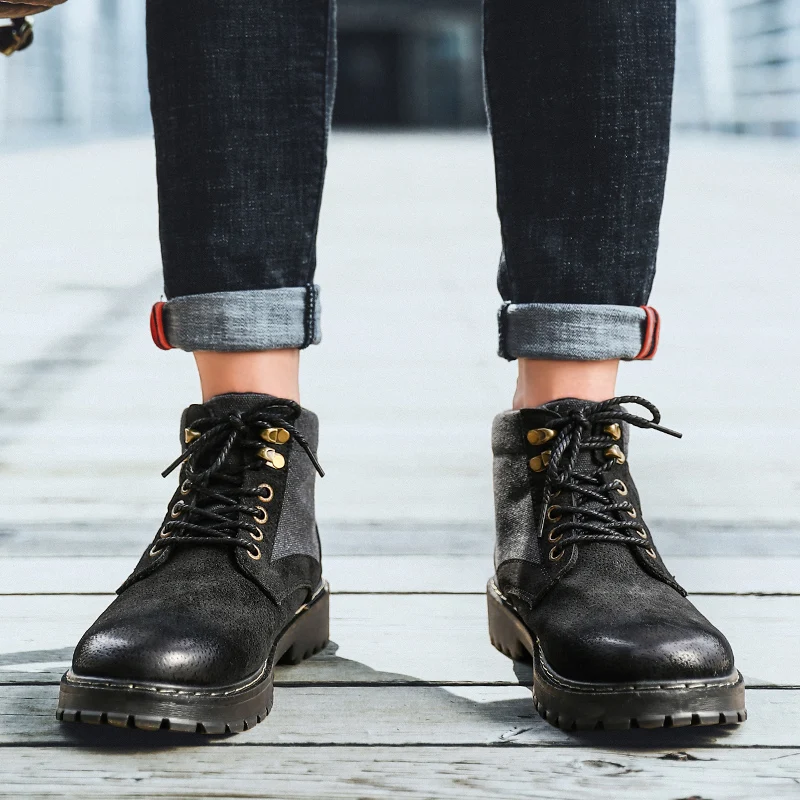 Высокие кроссовки кожаные для отдыха мужские модные ботинки мартинсы