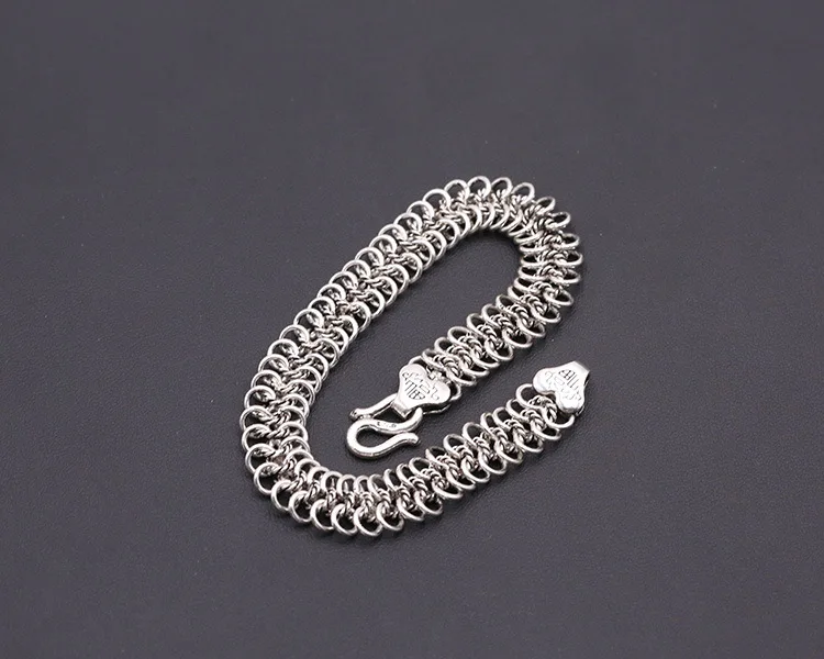 

Starfield S925 Sterling Silver 11MM Wide Male Thai Silver Bracelet Double Ring Flat Fuzi S Buckle Silver Bracelet&Bracelet