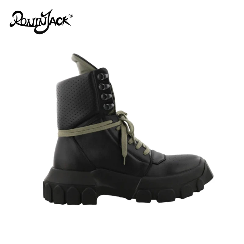 

New Combat Boots For Man Genuine Leather Fashion Tactics Military Desert Boots Lace Up Casual Ankle Boots Chunky Short Boots Man