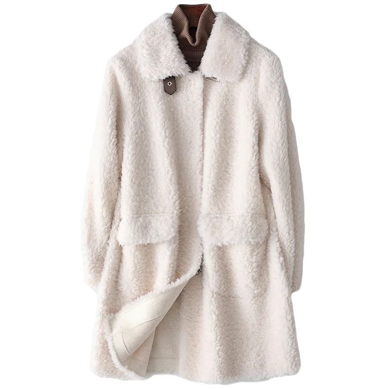 

Size S M L New Arrival Real Wool Fur Coats Fashion Turn Down Collar Sheep Shearing Thick Medium Jackets For Women Female