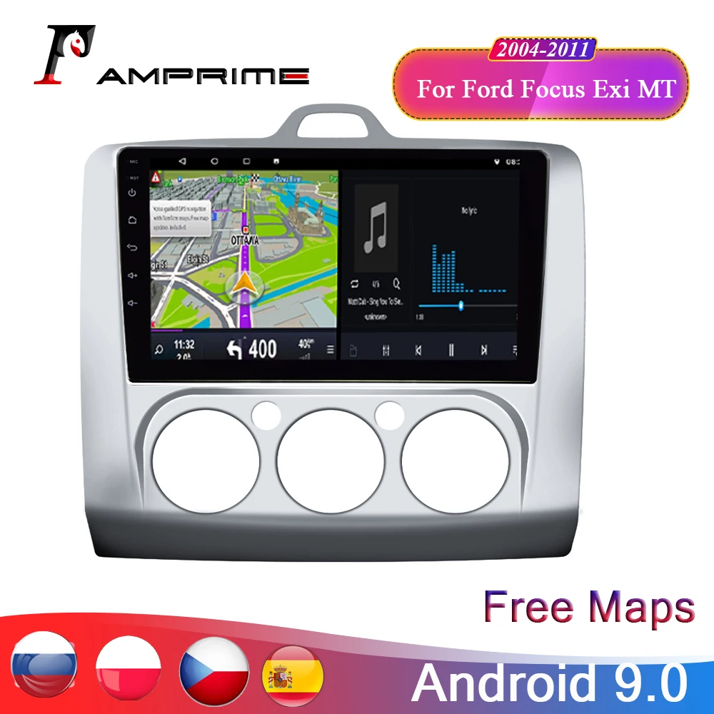 Автомагнитола AMPrim 9 дюймов Android 0 Dvd-плеер для ford focus EXI MT 2 3 Mk2 2004- GPS-навигация 2Din GPS