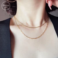 aazuo 18k yellow gold ins fashion link chain 40cm au750 necklace gift for women wedding party