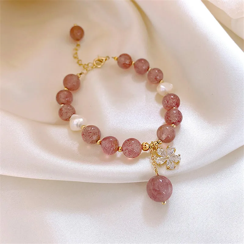 Корейский Роскошный розовый браслет из натурального камня женский модный