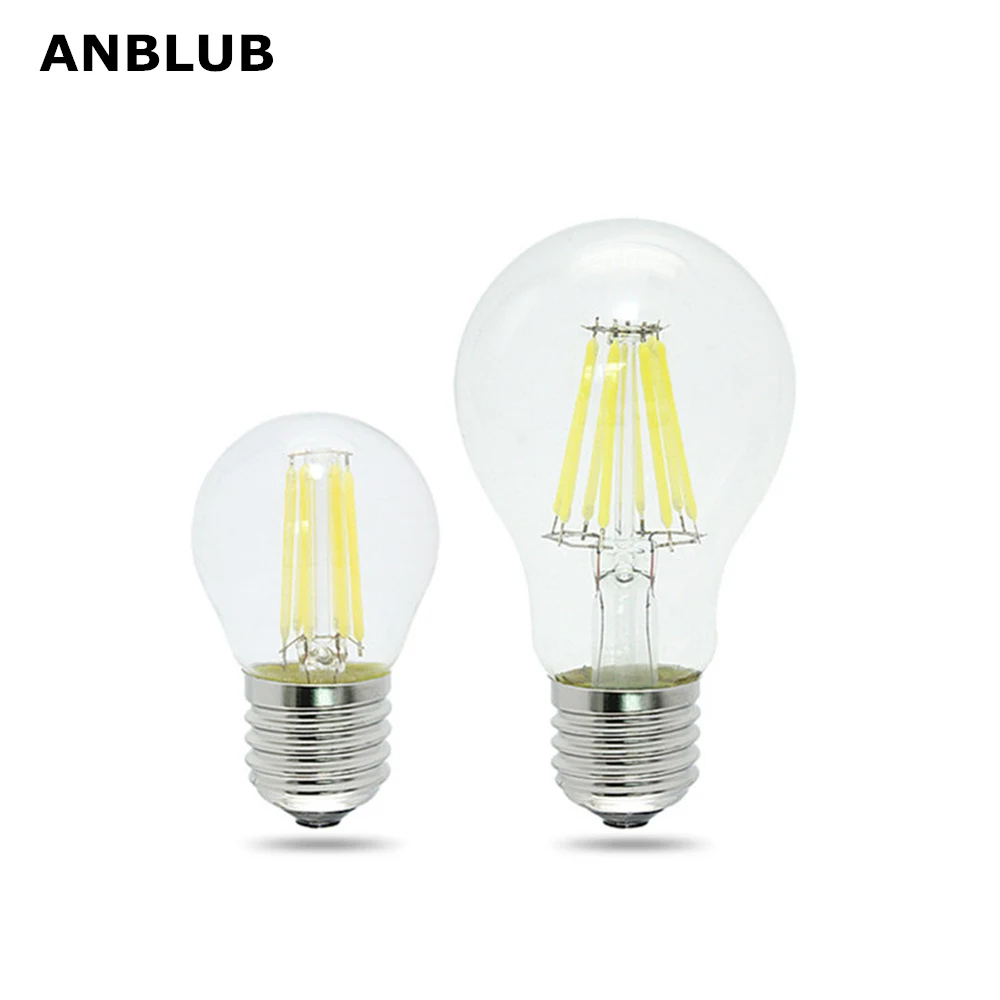 ANBLUB затемнения E27 светодиодный нити светильник Стекло Корпус лампы 220V 2 Вт, 4 Вт, 6 Вт, 360 градусов Ретро затемнения свеча светильник ing электрическая лампочка эдисона