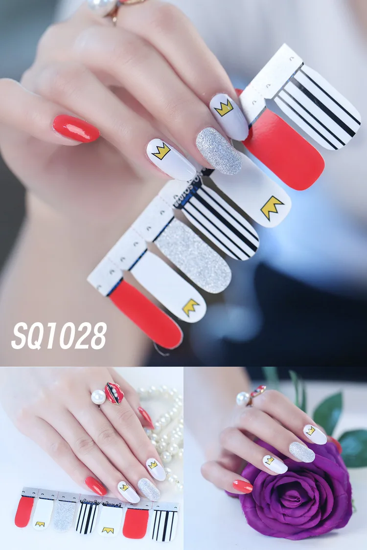 SQ1028 14 насадок/листов, Корейская версия, многоцветные наклейки для ногтей, полное покрытие, лак для ногтей, наклейки, сделай сам, клей для украшения ногтей - Цвет: SQ1028