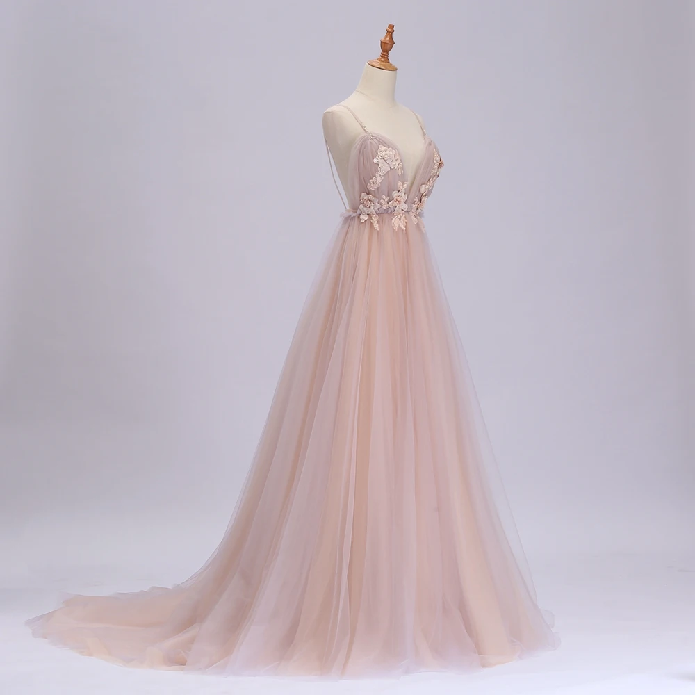 Женское платье со шлейфом SSYFashion кружевное вечервечерние с глубоким V-образным