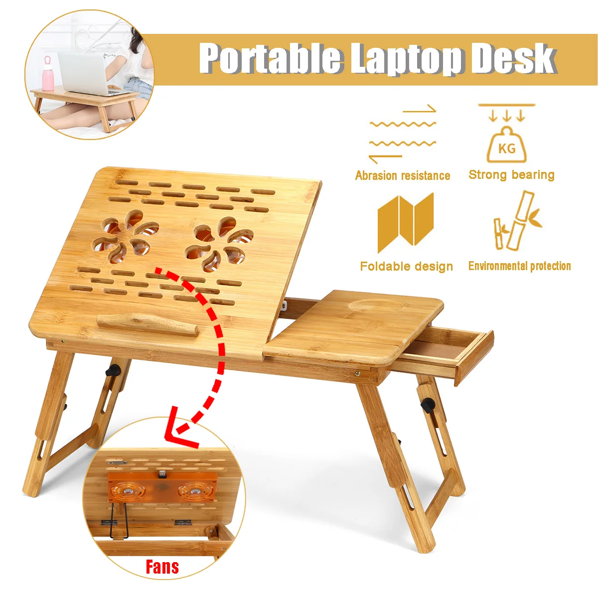 Бамбуковый стол для ноутбука регулируемый компьютерный дивана кровати складной