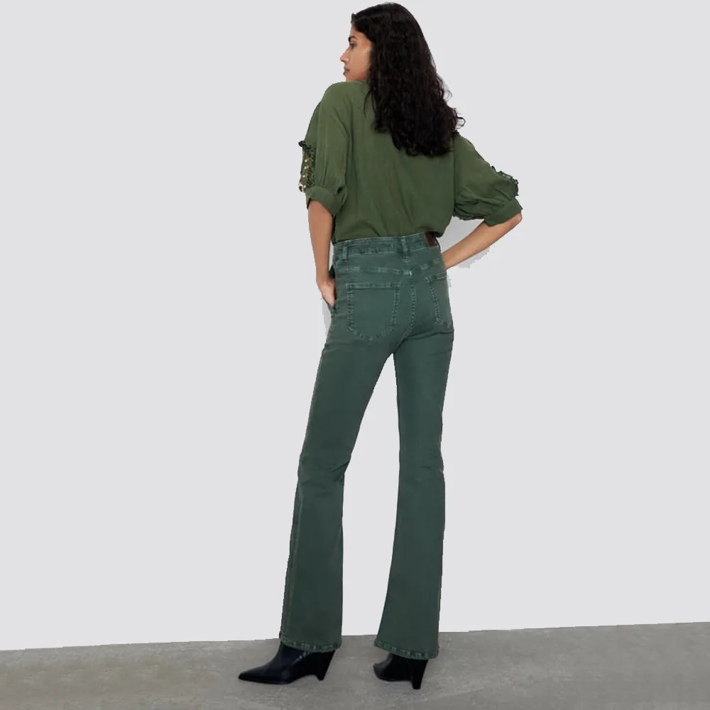 ZA 2019 осень новая вышитая зеленая Нижняя рубашка Мода Boho женская одежда