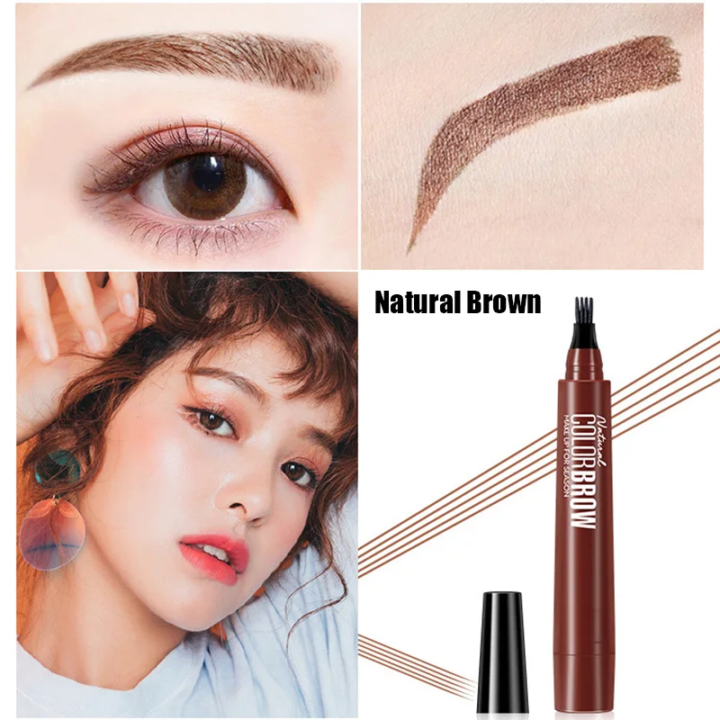 

Best 4 Points Eyebrow Pen Waterproof Fork Tip Long Last Sweat-proof Eyebrow Pencil Dropshipping SMJ