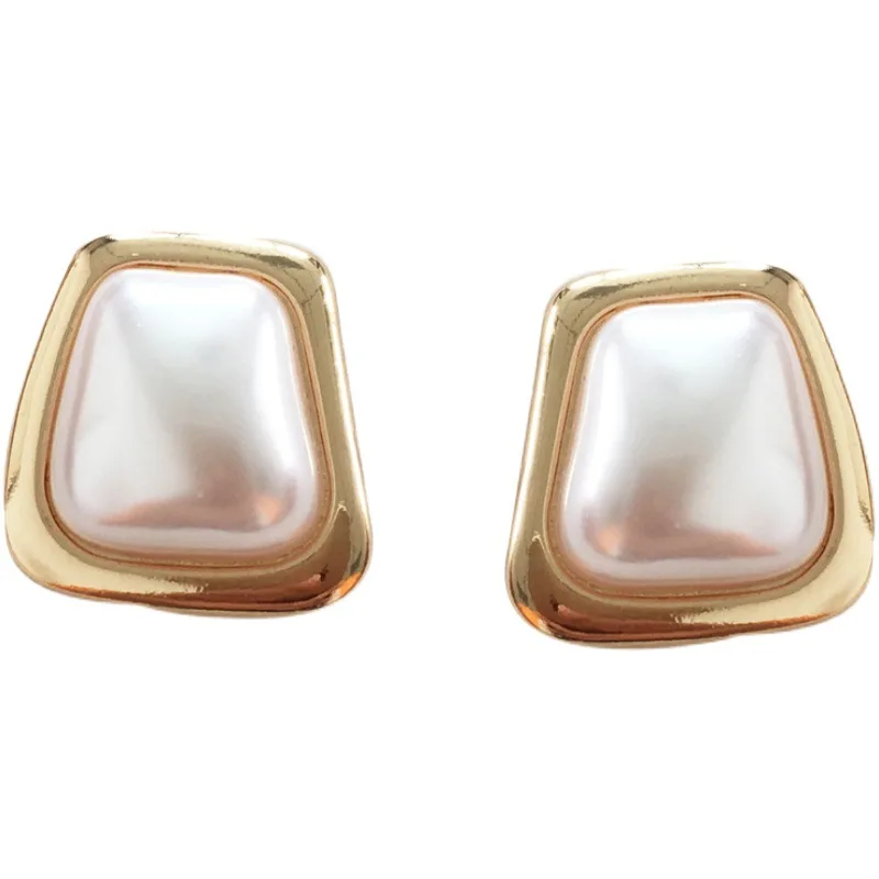 

VC-40 S925 Silver Needle Retro Geometric Irregular Earrings Personality Simple Pearl Earrings 2021 New Trend