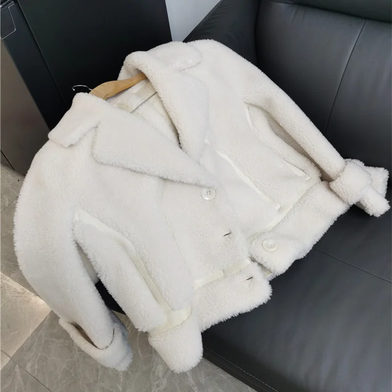 Women 2022 Autumn Winter Real Lamb Fur Coat Female Warm Natural Sheep Shearing Wool Jacket Ladies Single Breasted Outewear