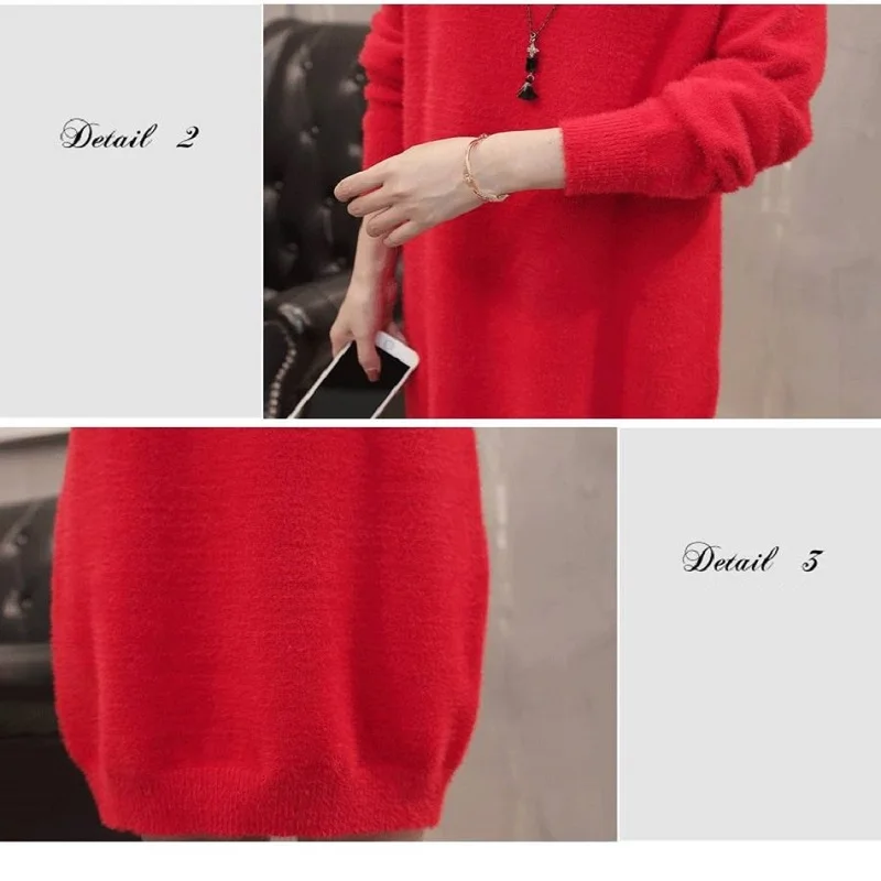 

High Collar Women's Sweater 2020 New Set Of Water Velvet Pink Winter Long Section bBottoming Knit Dress Female Autumn And Winter