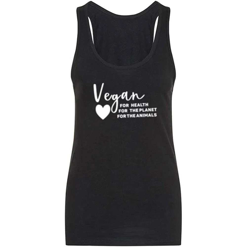 

Lyprerazy Women's Vegan for Health Planet and Animals Fitness Workout Racerback Tank Tops Summer Funny Letter Print Tank Top