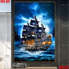 5D алмазная живопись сделай сам, Морская Лодка, ручная работа, украшение для дома, полная вышивка крестиком, алмазная вышивка, пиратский корабль, праздничный подарок