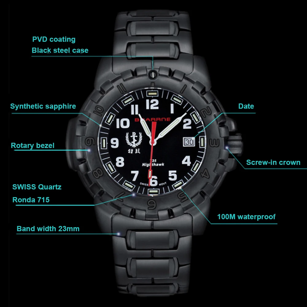 Для мужчин s часы швейцарские кварцевые двигаться t армейские черный
