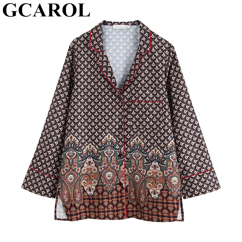 GCAROL/Новинка, осенне-весенние женские комплекты, тотемная Цветочная Геометрическая Блузка и штаны, пижамный комплект из 2 предметов