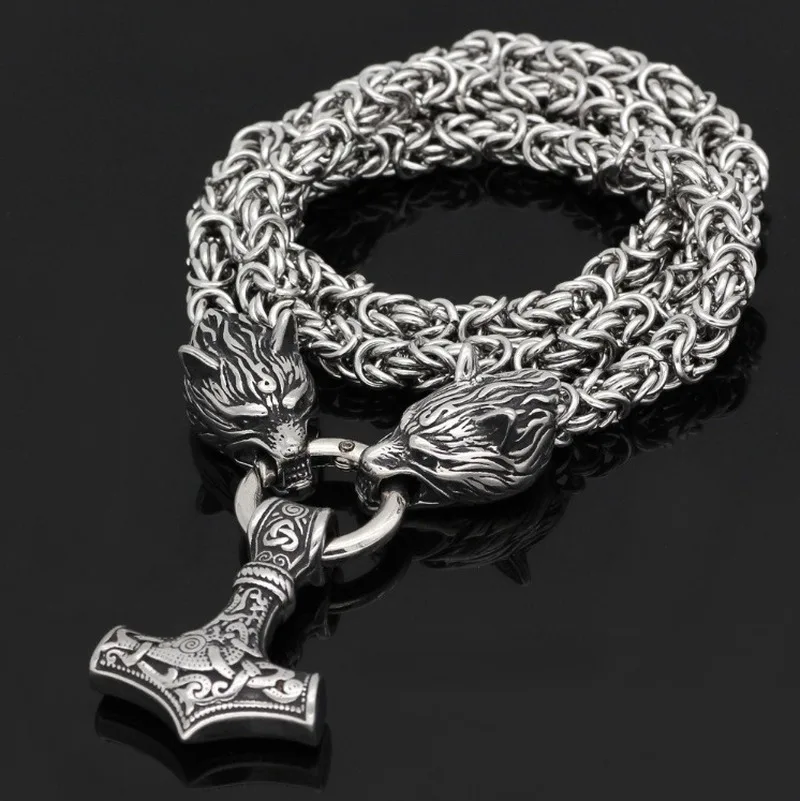 Модная индивидуальная подвеска в виде головы волка и молотка Тора Викинга