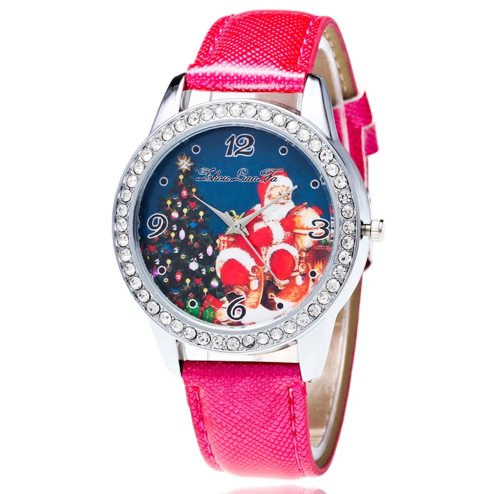 

New Pretty Santa Claus Pattern Lovers Women& Men Leather Strap Quartz WristWatch
